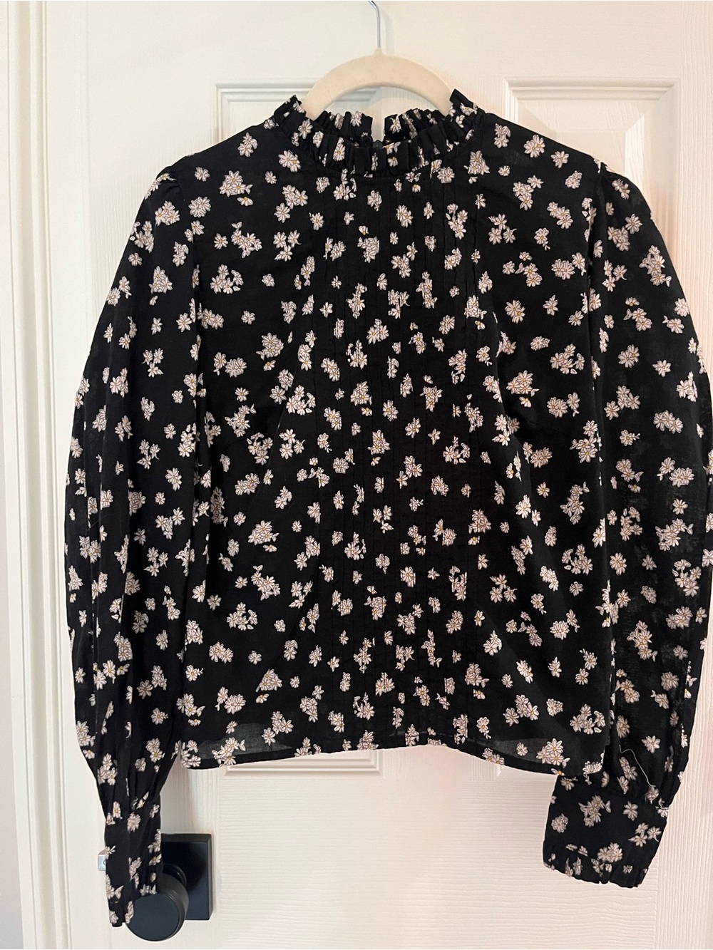 Olivaceous Black Floral Mock-Ruffle Neck Blouse